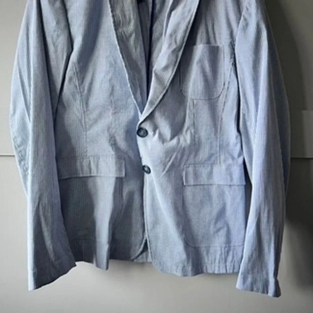 XM Collection Blazer Men Large Blue Pinstripe Seersucker Sport Coat Italy Preppy